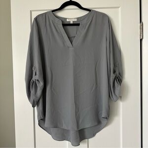 Chaus Gray Roll Tab Sleeve Blouse